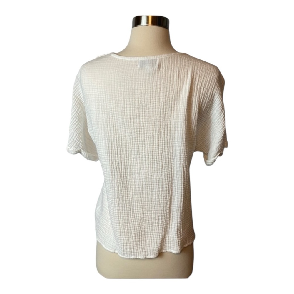 Socialite Cotton Blouse White Tie-Front Button Top Casual Summer Shirt Size L - Picture 5 of 9